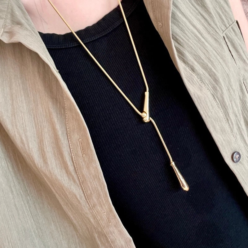 Collana a goccia in stile minimalista, nuova catena lunga per felpa da donna.