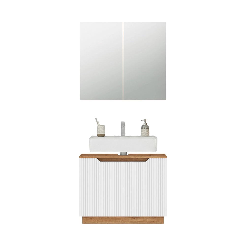 Vicco Set di mobili da bagno Rovere/bianco a strisce 2 parti