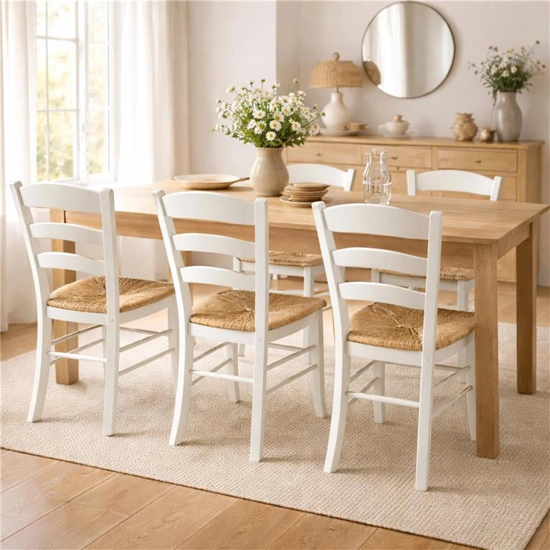 SET 2 SEDIE PAESANA IN LEGNO CON SEDUTA IN PAGLIA E SCHIENALE ALTO 42X40X87H CM COLORE BIANCO