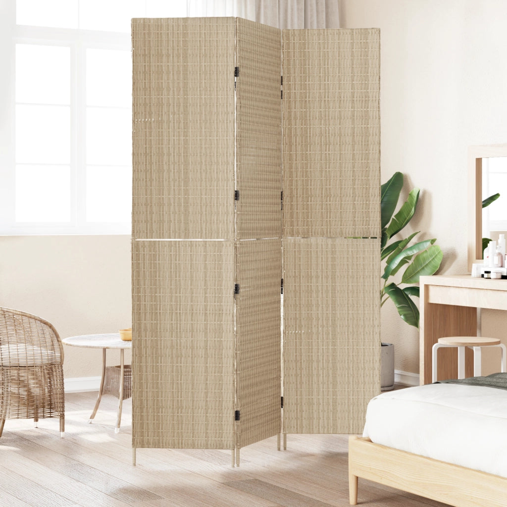 Divisorio per stanze  3 pannelli pieghevole beige 146x200 cm in poli rattan