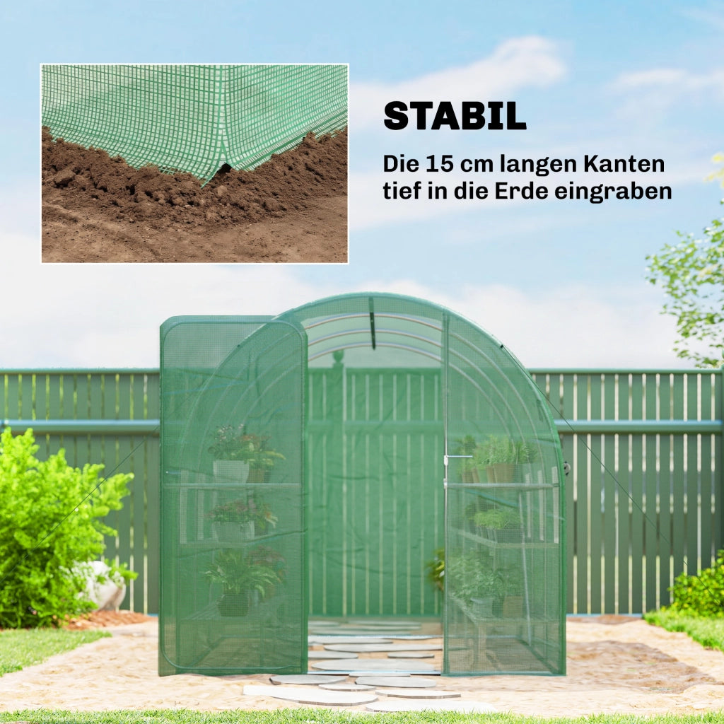Serra da giardino 3x2x2 m ¨C Minimal ¨C con 6 finestre a rete e porta bloccabile