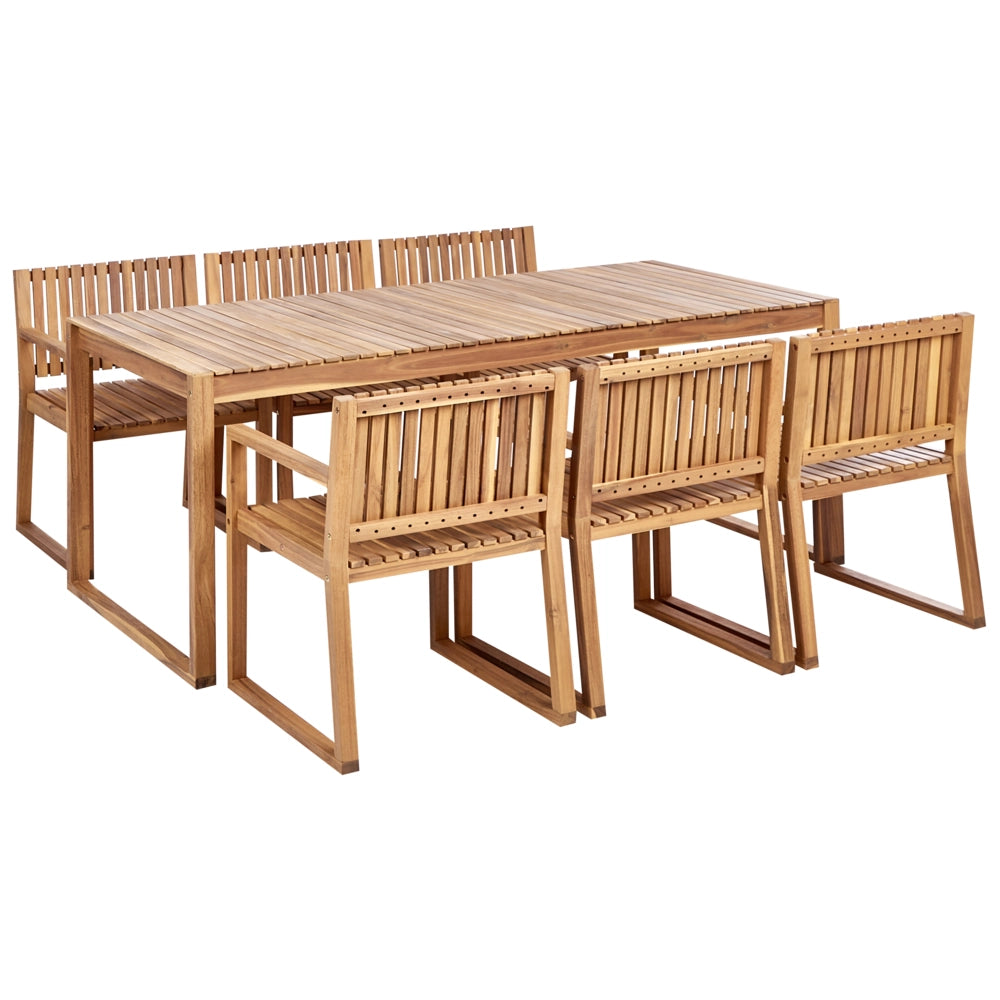 Set da pranzo a 6 posti in legno d'acacia certificato resistente agli agenti atmosferici dal design classico