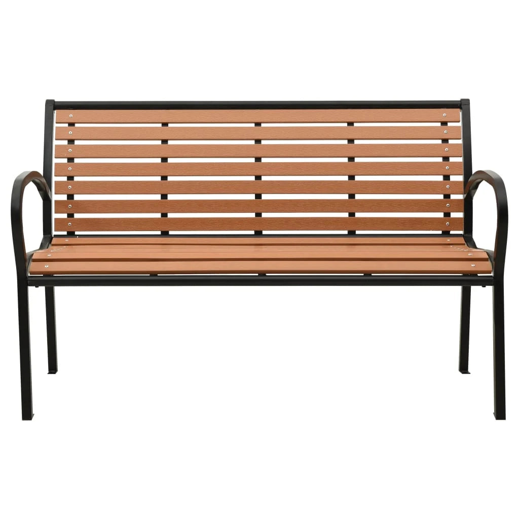 Panca da giardino mobili da esterno per patio terrazza nero e marrone 116 cm acciaio e WPC 02_0011759