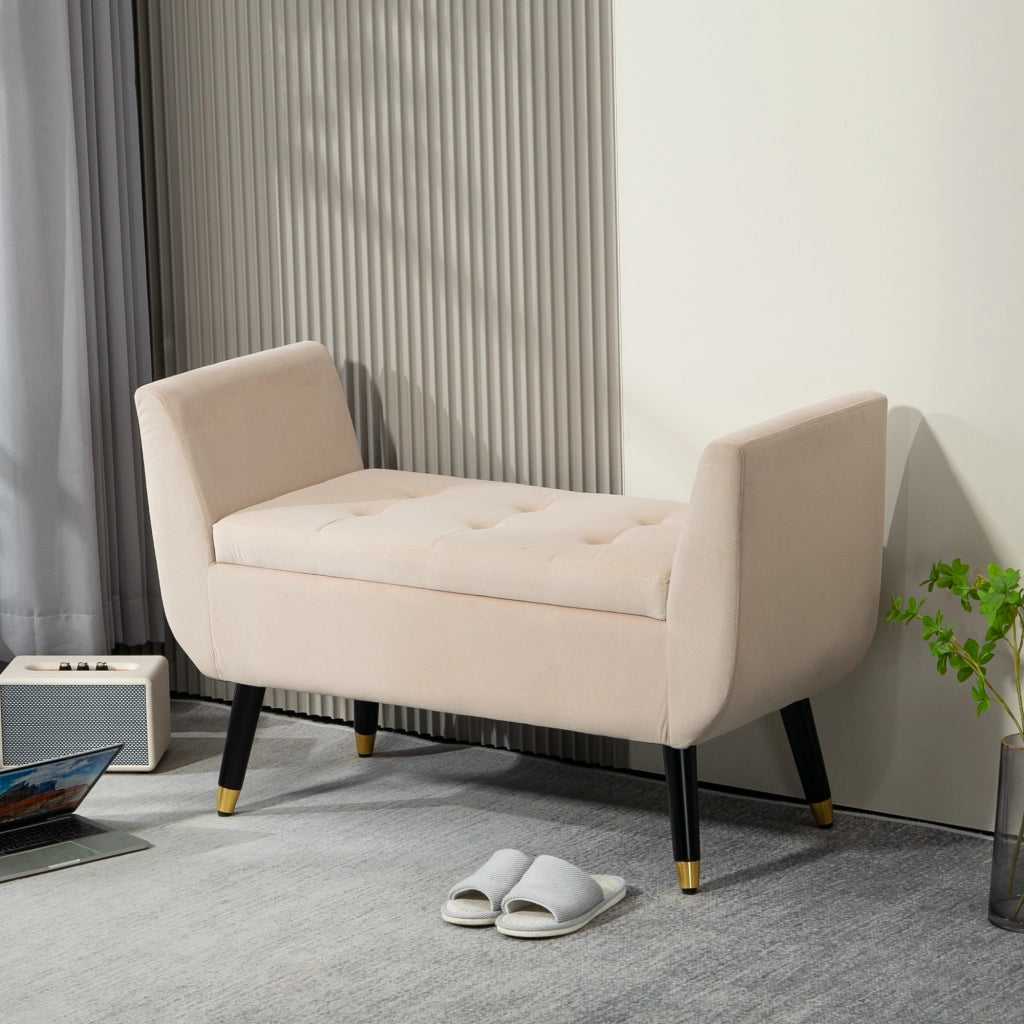 Divanetto con contenitore e braccioli ¨C zephmum ¨C velluto beige 107x42x65 cm