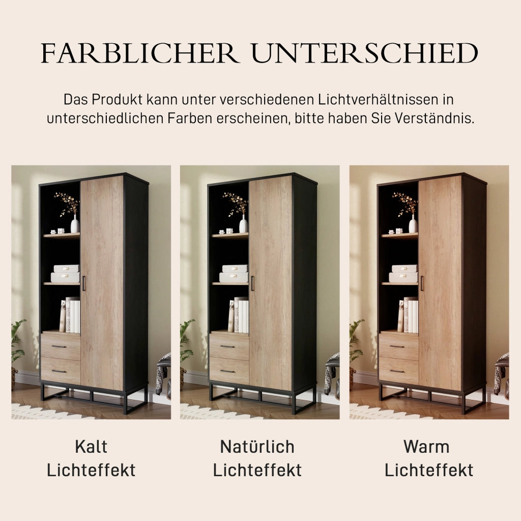 Armadio contenitore con 1 anta 2 cassetti e 3 vani aperti, per soggiorno ufficio e ingresso, 80 × 40 × 180 cm