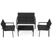 Set di mobili da giardino 4 pezzi, Set di tavolo e sedie in intrecciato di vimini su telaio metallico galvanizzato Nero-Set mobili da esterno