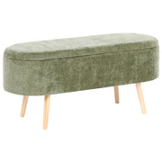 Panca in tessuto cinigliato verde con gambe in legno di pino e contenitore per camera da letto, soggiorno e accessori