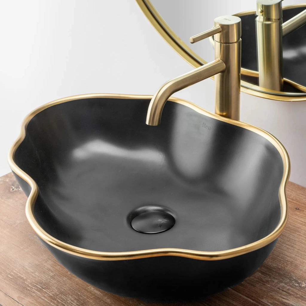 Rubinetto Da Lavabo Rea Lungo Brush Gold High
