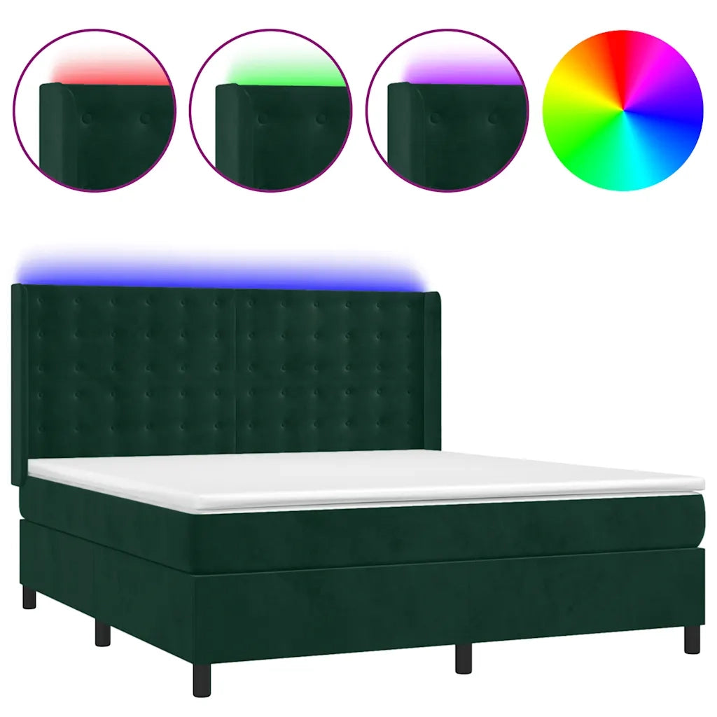 Letto a Molle con Materasso e LED Verde Scuro 180x200cm Vellutocod mxl 123432