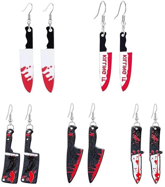 Orecchini Halloween per Donna - 5 Paia - Progettazione Horror - Materiali Acrilici di Alta Qualità - Sostenibili e Comodi