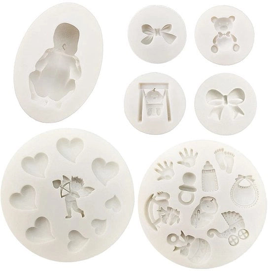 Set di fondantiere in silicone 7 pezzi - tema baby 3D - forma per dolci - silicone alimentare - resistente al calore - per uso con zucchero
