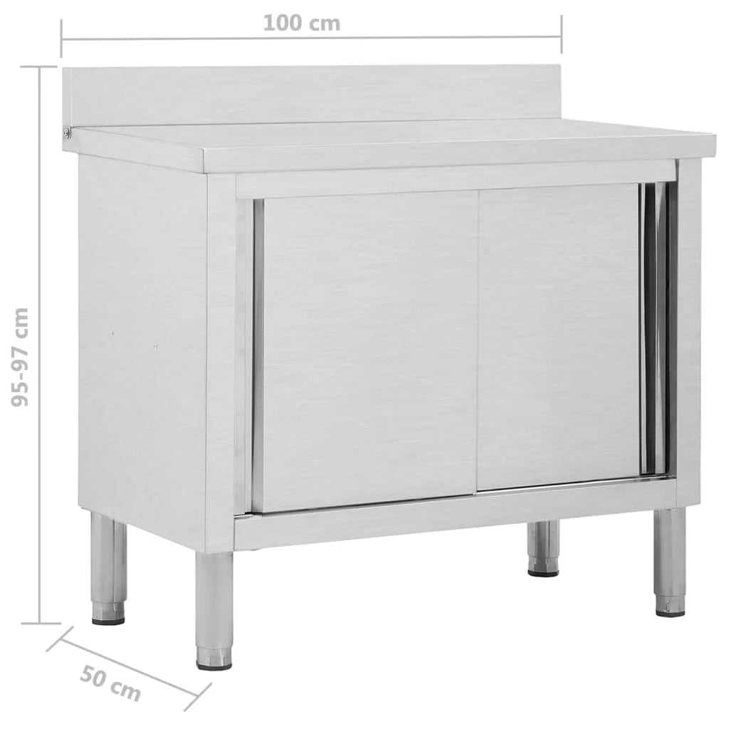 Tavolo da lavoro con ante scorrevoli mobiletto portaoggetti da cucina mobiletto portaoggetti per ristoranti/hotel/mense 100 cm acciaio inox 02_0001898