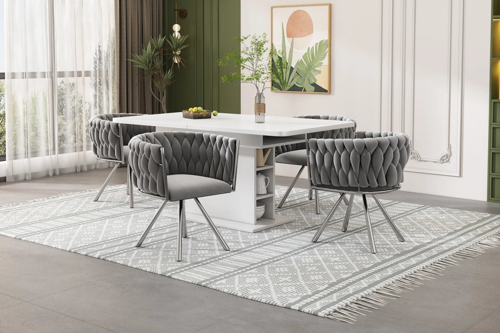 Set di 2 sedie da pranzo girevoli in velluto grigio con struttura in metallo, design moderno, 360°