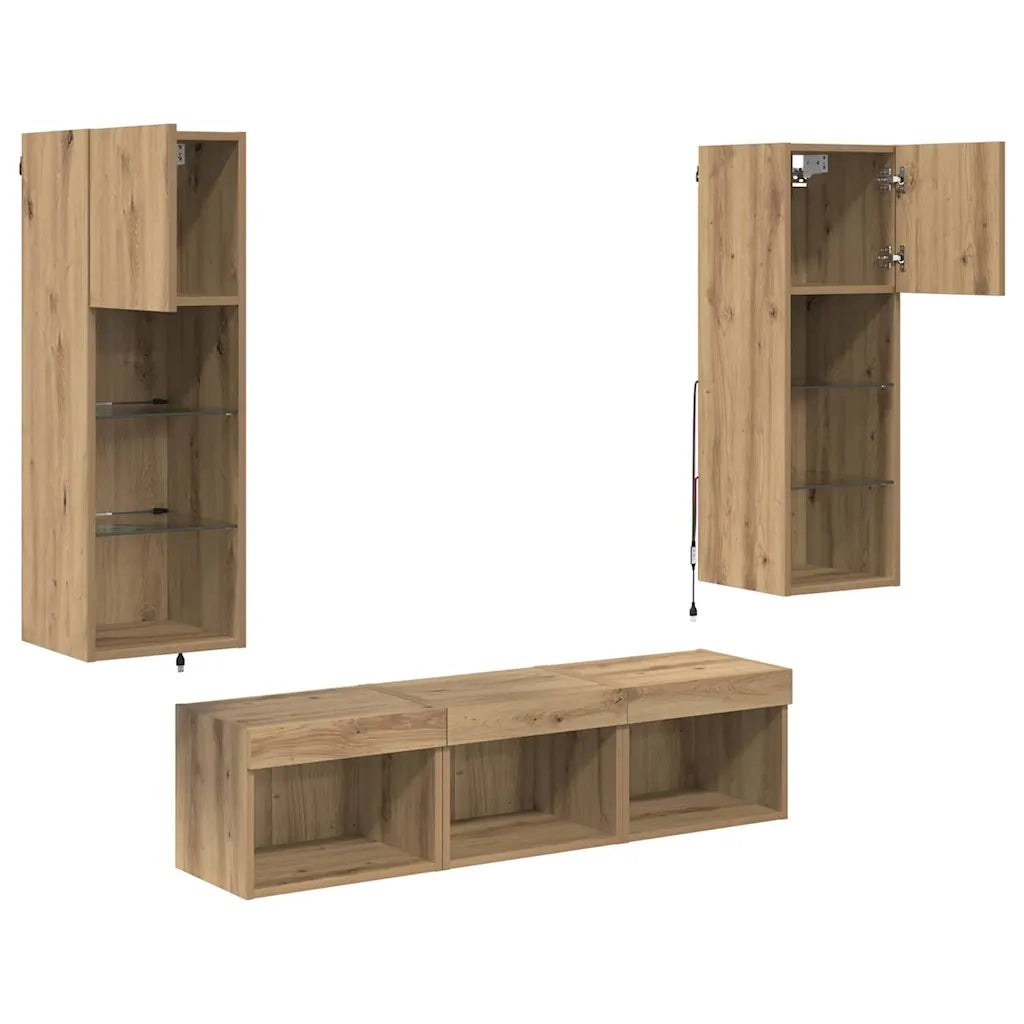 Unità per TV a Muro 5 pcs Rovere Nero Legno multistrato 3402924