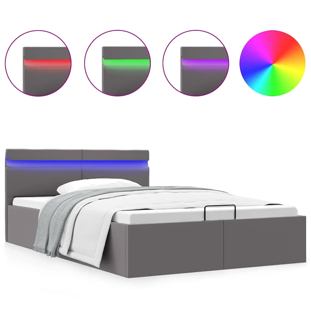 Giroletto Contenitore Idraulico LED Grigio Similpelle 140x200cm 285555