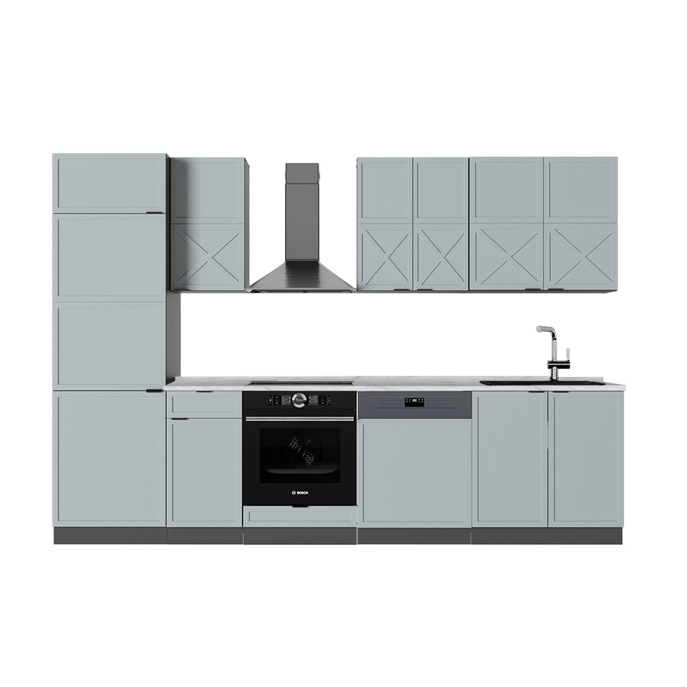 Cucina componibile Fame-Line Blu-grigio chiaro/Antracite 300 cm senza piano di lavoro Vicco