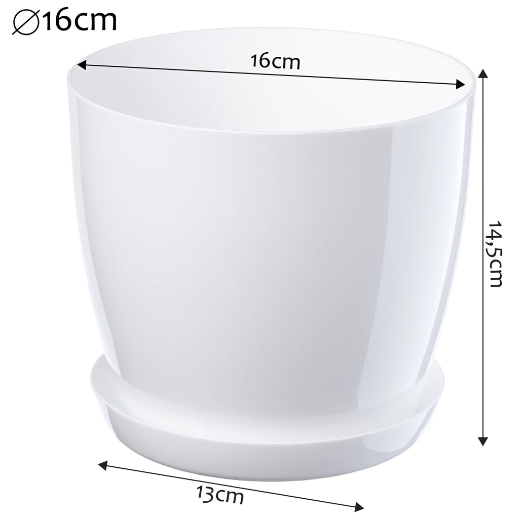 Vaso da fiori KADAX con sottovaso e coperchio in plastica, 16 cm, bianco.