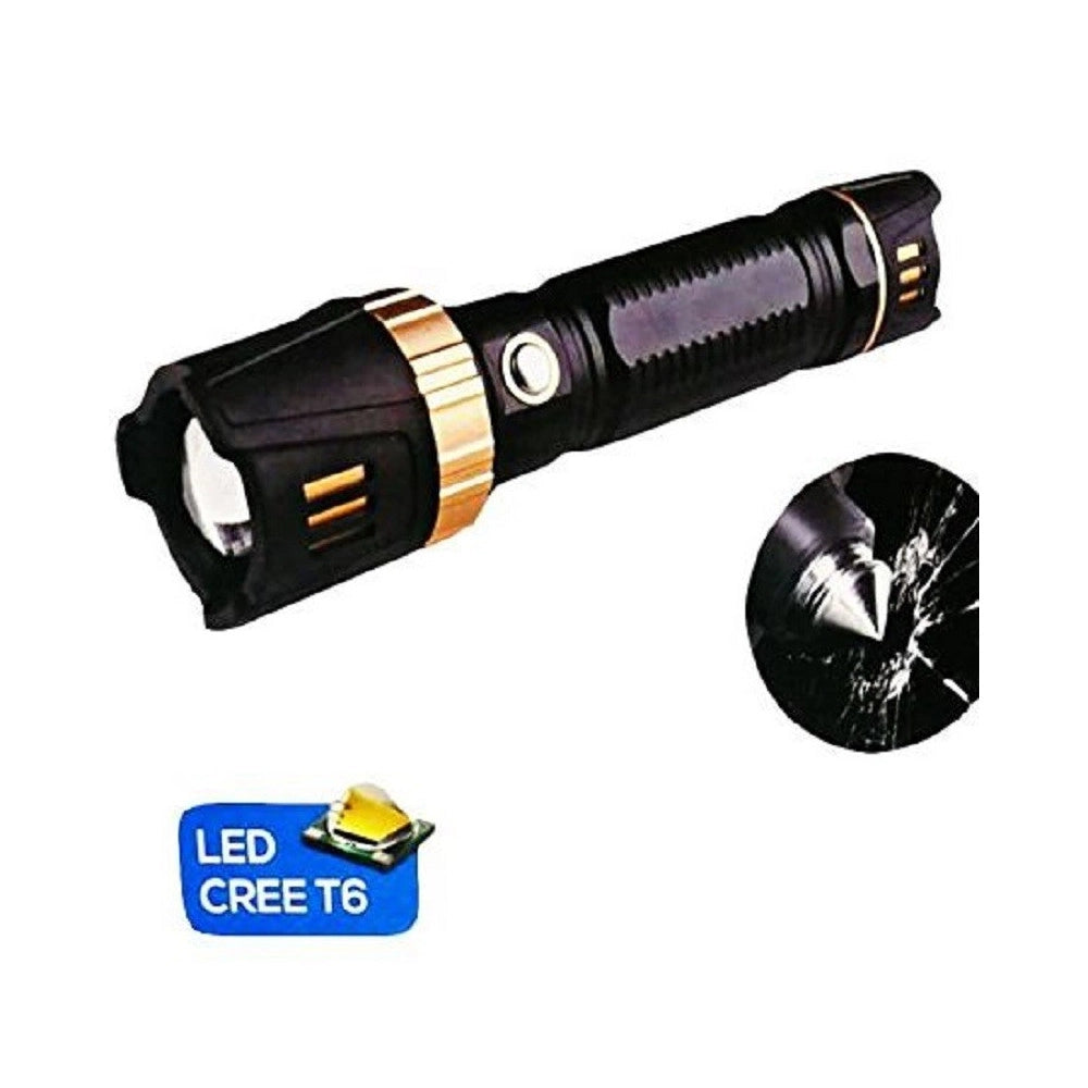 Trade Shop - Torcia Led Elettrica Ricaricabile Alta Potenza Martelletto Rompi Vetro Auto Casa -