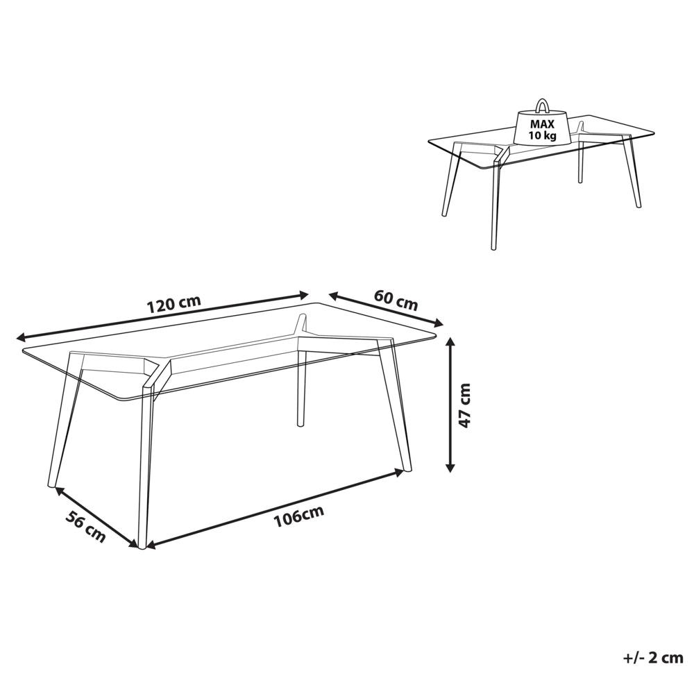 Tavolino da Caffè Piano in Vetro Trasparente Gambe in Legno Rettangolare Scandinavo Moderno