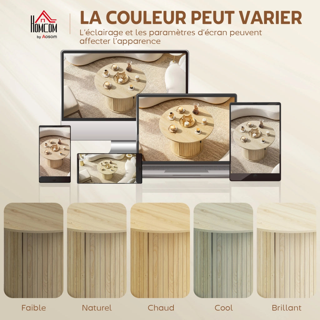Tavolino da caff¨¨ rotondo ¨C Xylo ¨C legno naturale con ripiano e porte scorrevoli