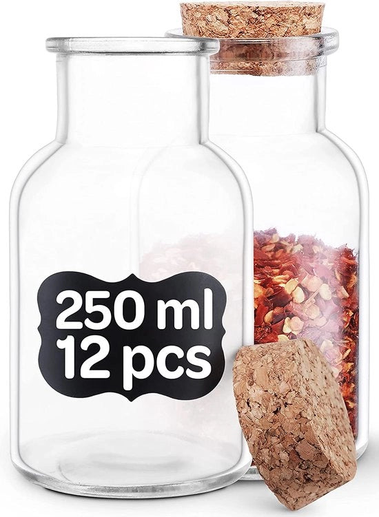Set di contenitori di erbe con cappuccio, 250 ml, con 12 pezzi etichettati, chiusura ermetica, lavastoviglie, per tè, erbe e gravidanza