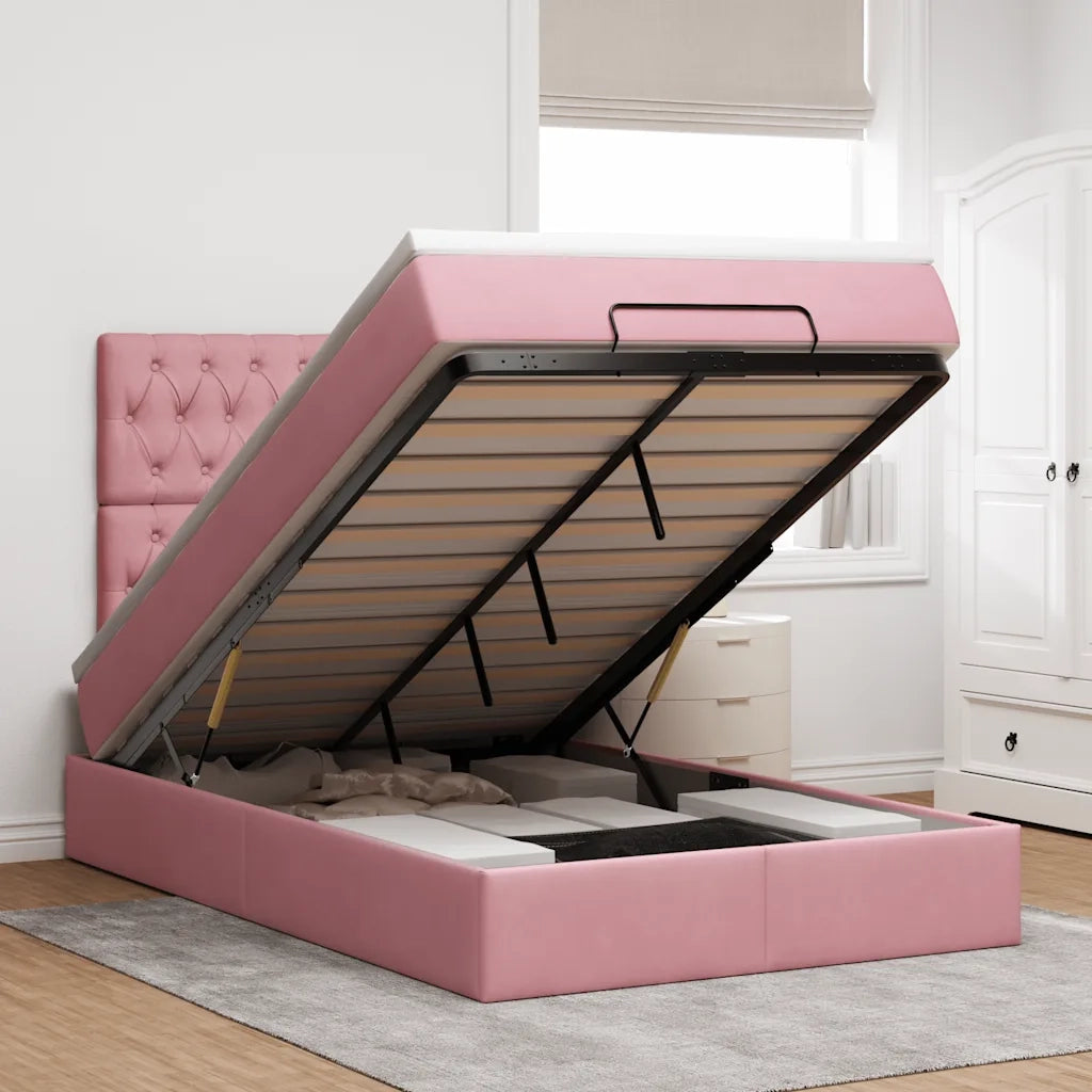 Struttura Letto Pouf con Materassi Rosa 120x190 cm Velluto 3314383