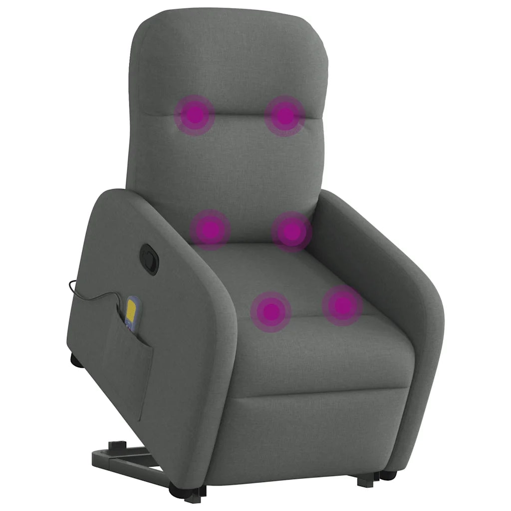 Divano Sedia-Poltrona Alzapersona Massaggi Reclinabile Grigio Scuro Tessuto 434528