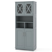 Armadio da bagno alto-Mobiletto da bagno con porte in acrilico e 3 cubi, Armadio da terra salvaspazio con ripiani regolabili Grigio