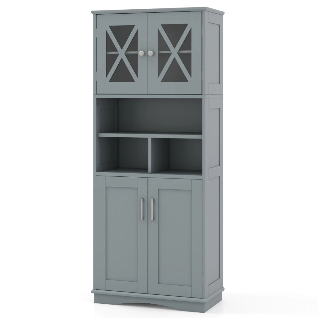 Armadio da bagno alto-Mobiletto da bagno con porte in acrilico e 3 cubi, Armadio da terra salvaspazio con ripiani regolabili Grigio