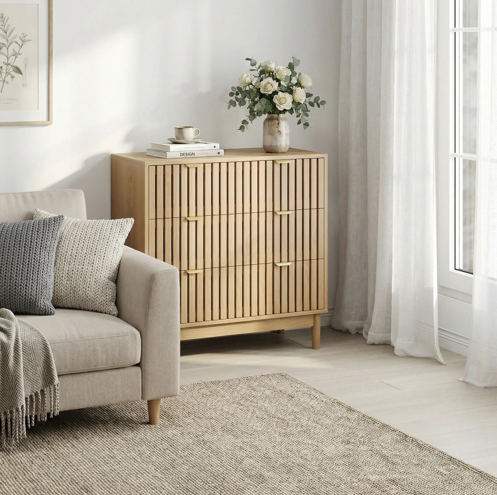 Cassettiera 80x39x80 cm con 3 cassetti; struttura stabile in MDF; colore del legno