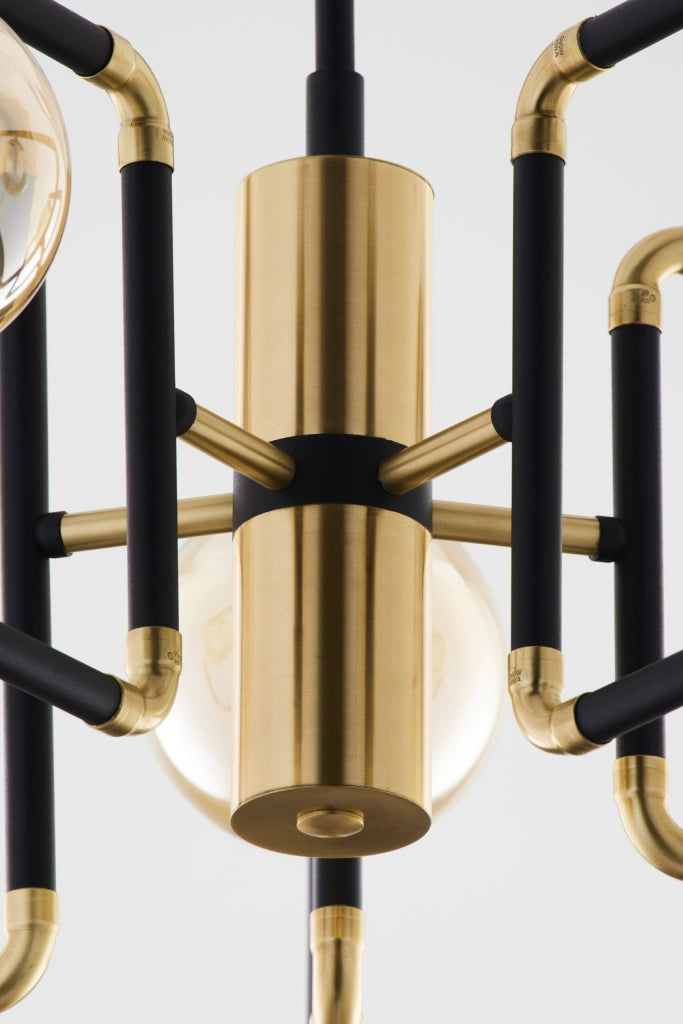 Lampadario moderno nero oro vetro ambra 5xG9 Jupiter