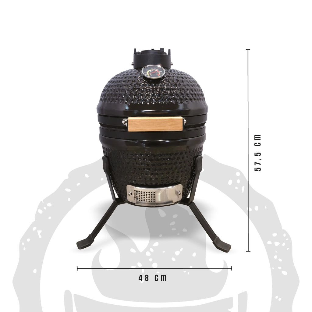 Barbecue Kamado a Carbone in Ceramica con Termometro, Griglia in Acciaio Inox SS304 Ø26 cm, Ventilazione Regolabile, BBQ Compatto da Giardino e Terrazzo