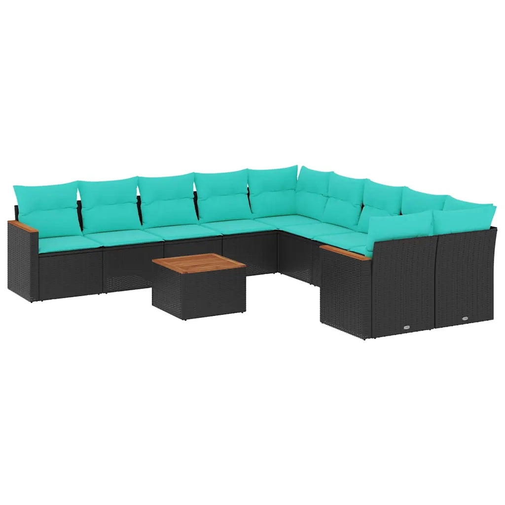 Set Divani da Giardino 11 pz con Cuscini Nero in Polyrattan 3226358