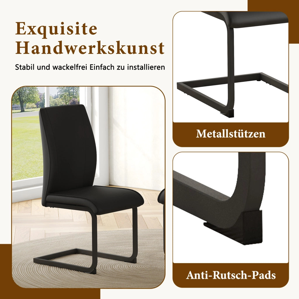 Sedia da pranzo 2 pezzi con schienale ergonomico e piedini antiscivolo in similpelle Nero