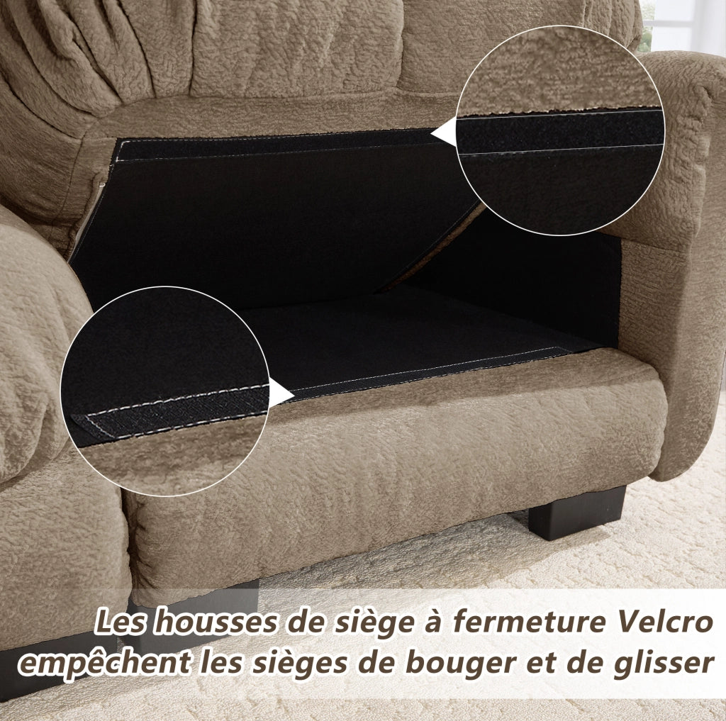 Divano 2 posti in Chenille marrone con pouf mobile, design modulare a U, imbottitura spessa e confortevole