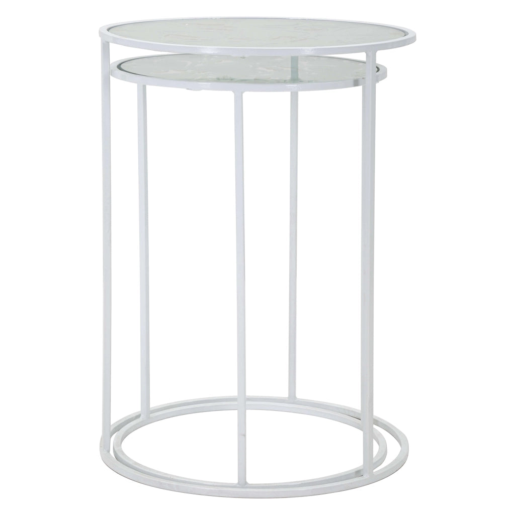 Chamba, Tavolino da Salotto set da 2, 43x43x60h cm Bianco
