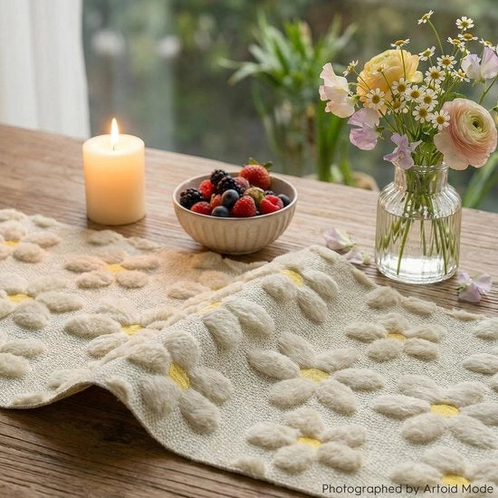 Operatore a Telo di Piuma morbido in Beige con Fiore di Margherita