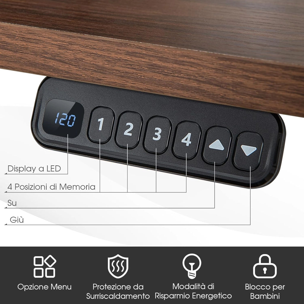 Scrivania Regolabile in Altezza, Scrivania Elettrica con 2 Motori con Memoria, Protezione Anticollisione e Vassoio per Cavi, Standing Desk per Casa e Ufficio, Portata 100 kg (Nero)