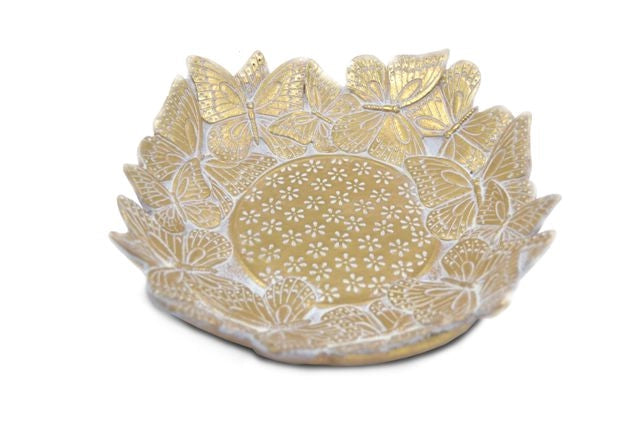 Centrotavola Decorato con Farfallle in Resina oro 24 cm
