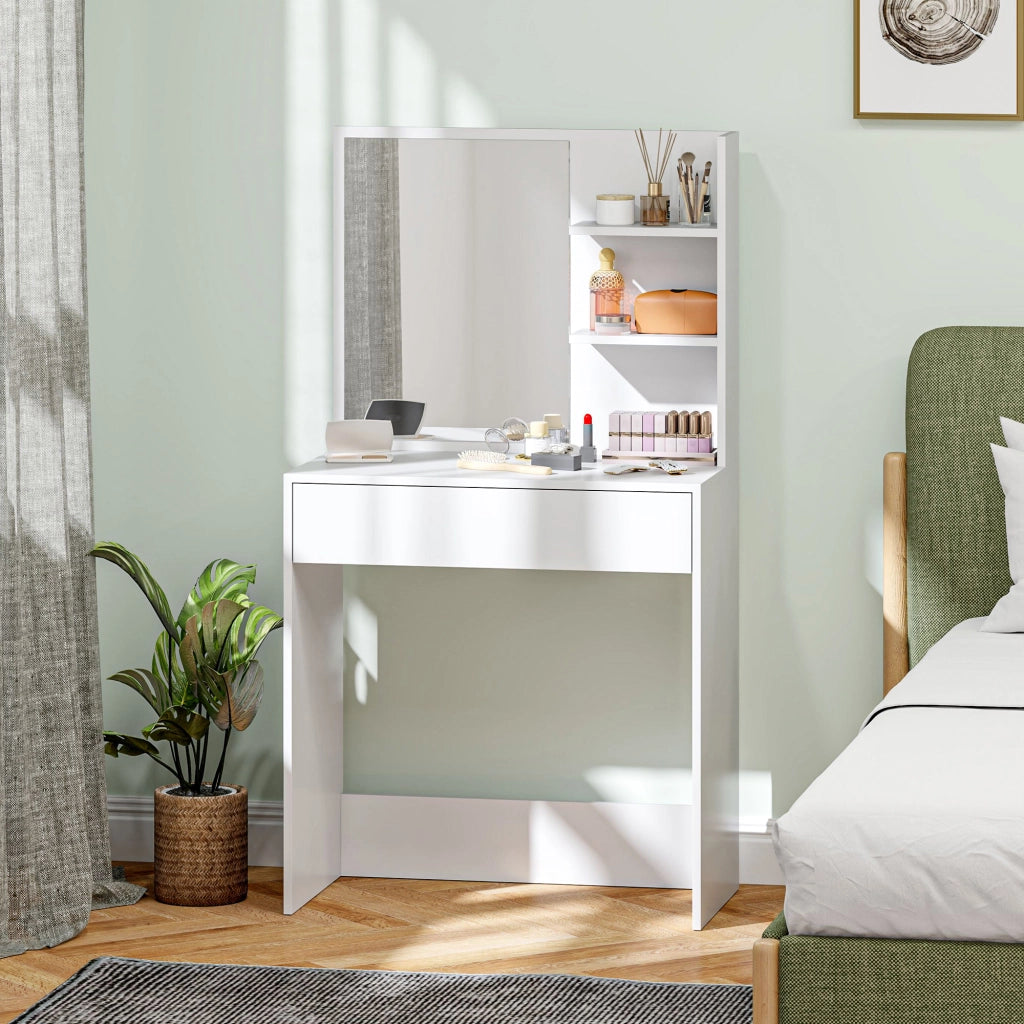 Scrivania da trucco con specchio, cassetti e ripiani aperti ¨C zephmum ¨C Bianco