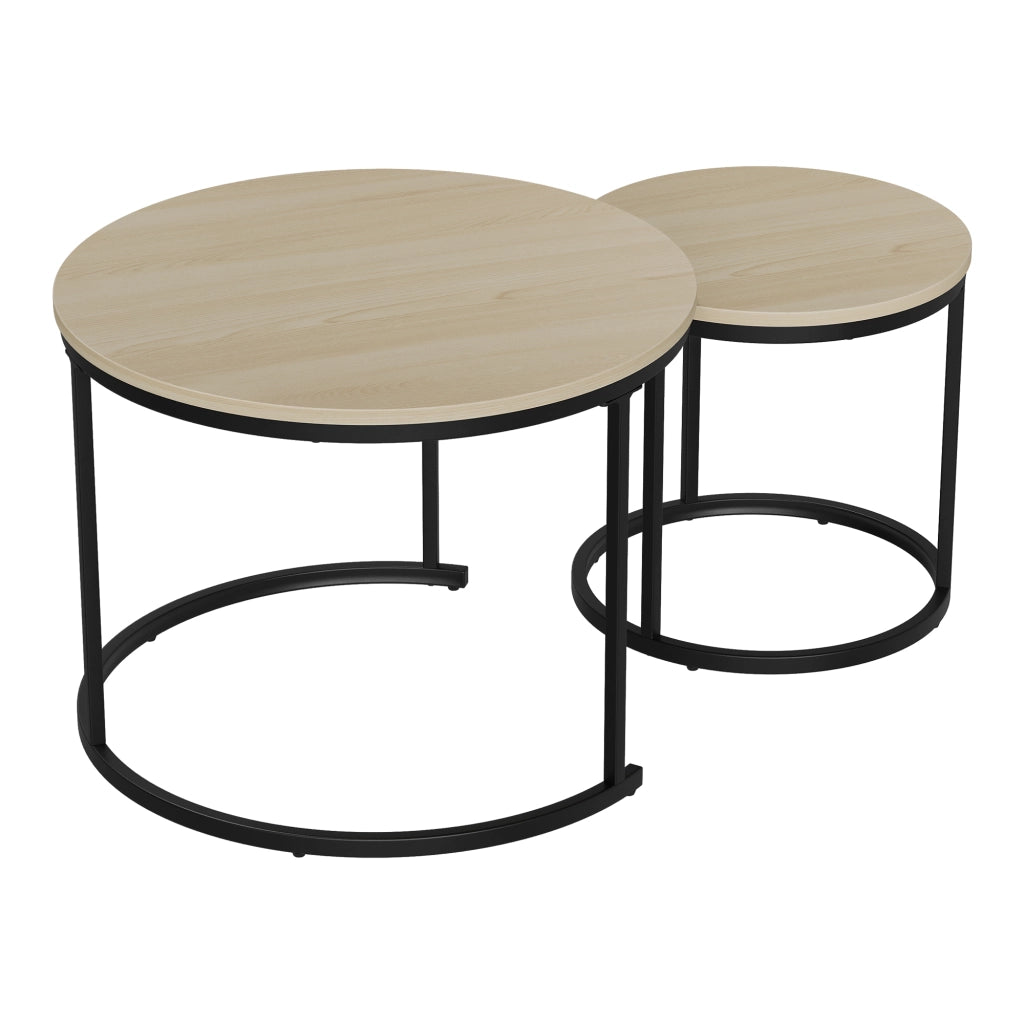 Set 2 Tavolini da Caff¨¨ Rotondi ¨C MINIMAL ¨C Rovere/Metallo, ?60 cm, Soggiorno