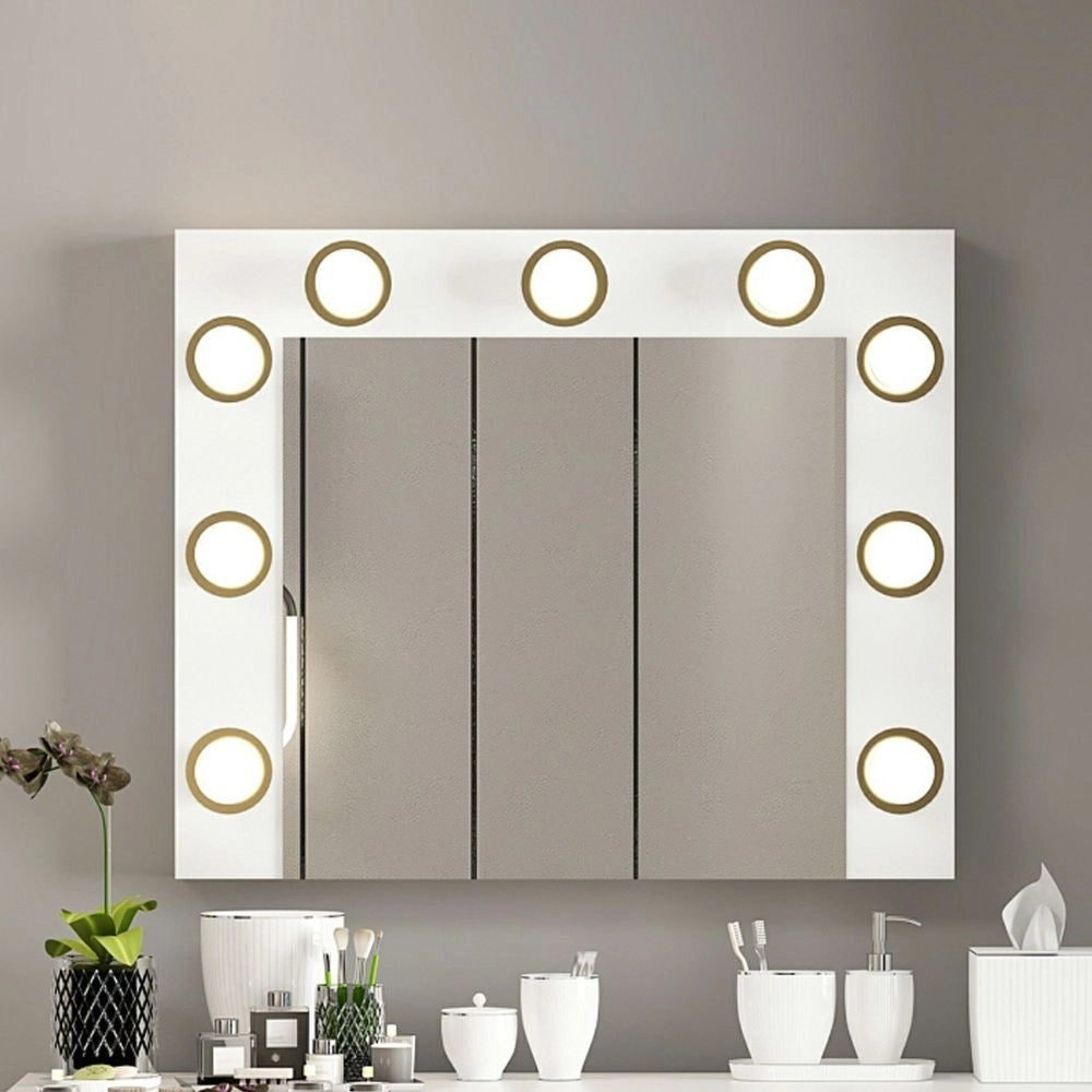 Specchio trucco Armin colore bianco con luci LED lampadine non incluse