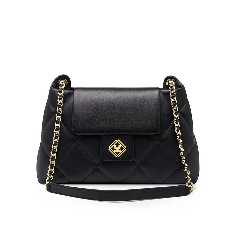 Borsa a tracolla da donna in vera pelle, nera