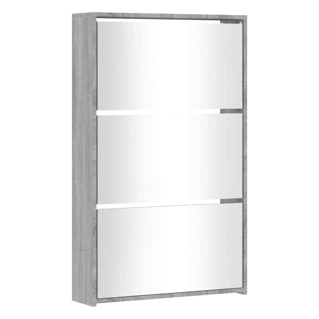 Scarpiera mobiletto portascarpe mobile per ingresso/corridoio/soggiorno con specchio 3 ripiani rovere Sonoma 63 x 17 x 102,5 cm grigio 02_0021884