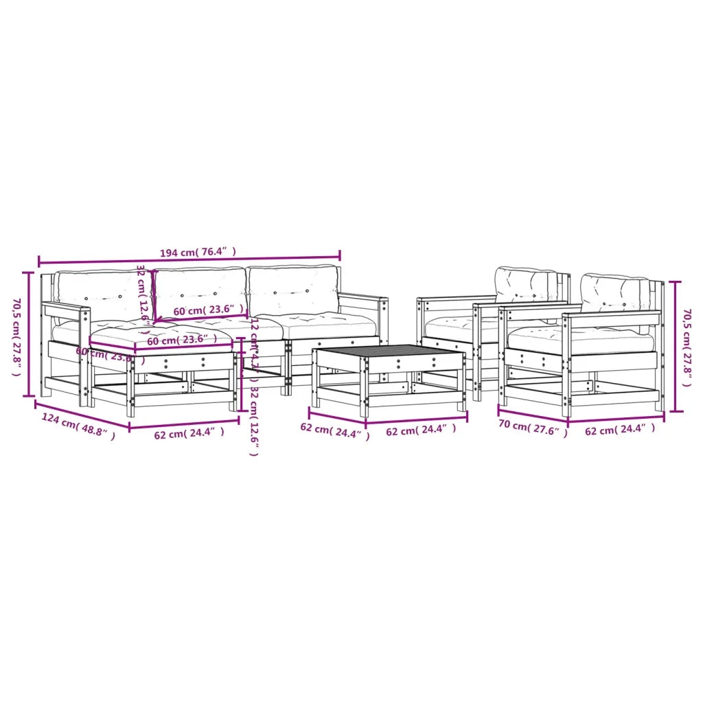 Set Divani da Giardino 7 pz con Cuscini in Legno Massello 3185822