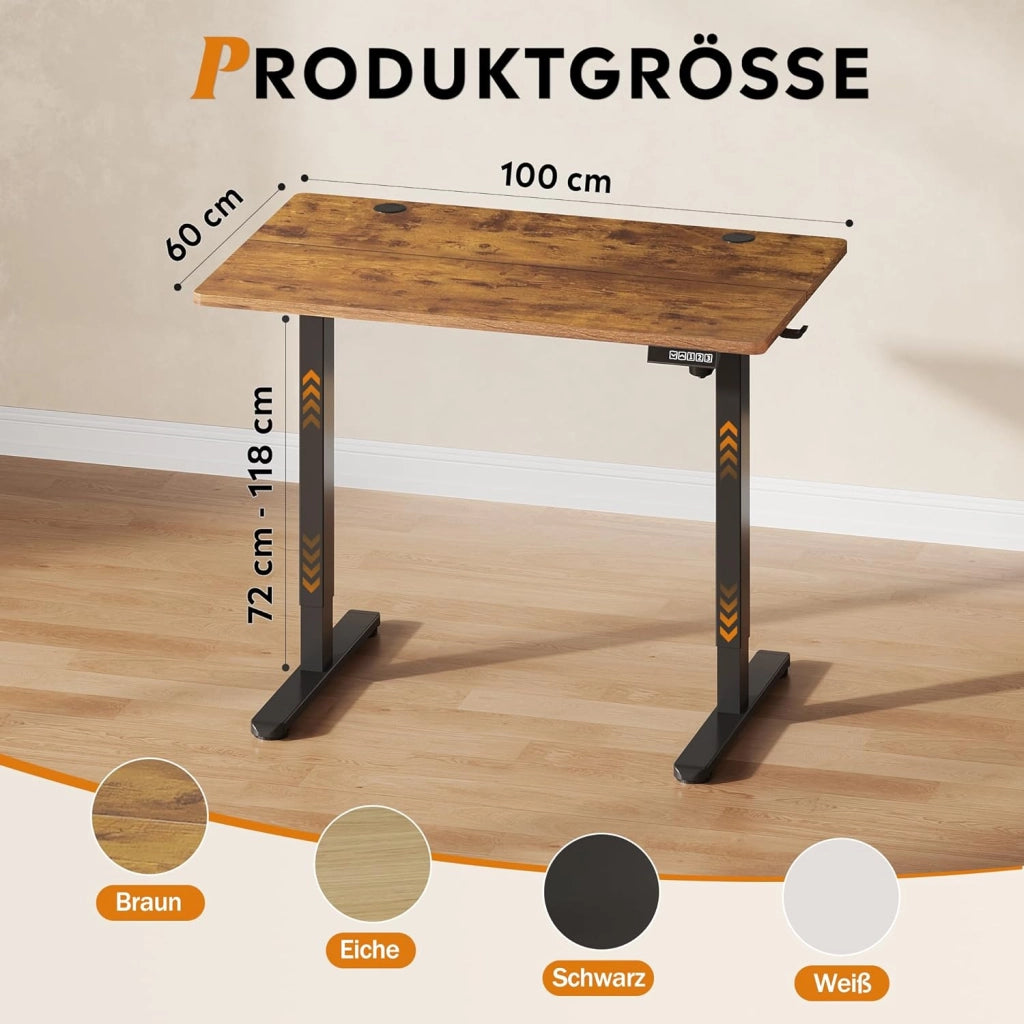 Scrivania Regolabile in Altezza 100x60 cm ¨C zephmum ¨C Legno Rovere Marrone