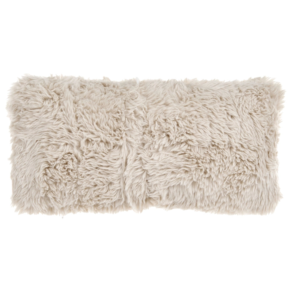 Sedia a dondolo con braccioli e cuscino Gambe in legno di gomma e rivestimento in finta pelliccia beige chiaro Soggiorno classico tradizionale