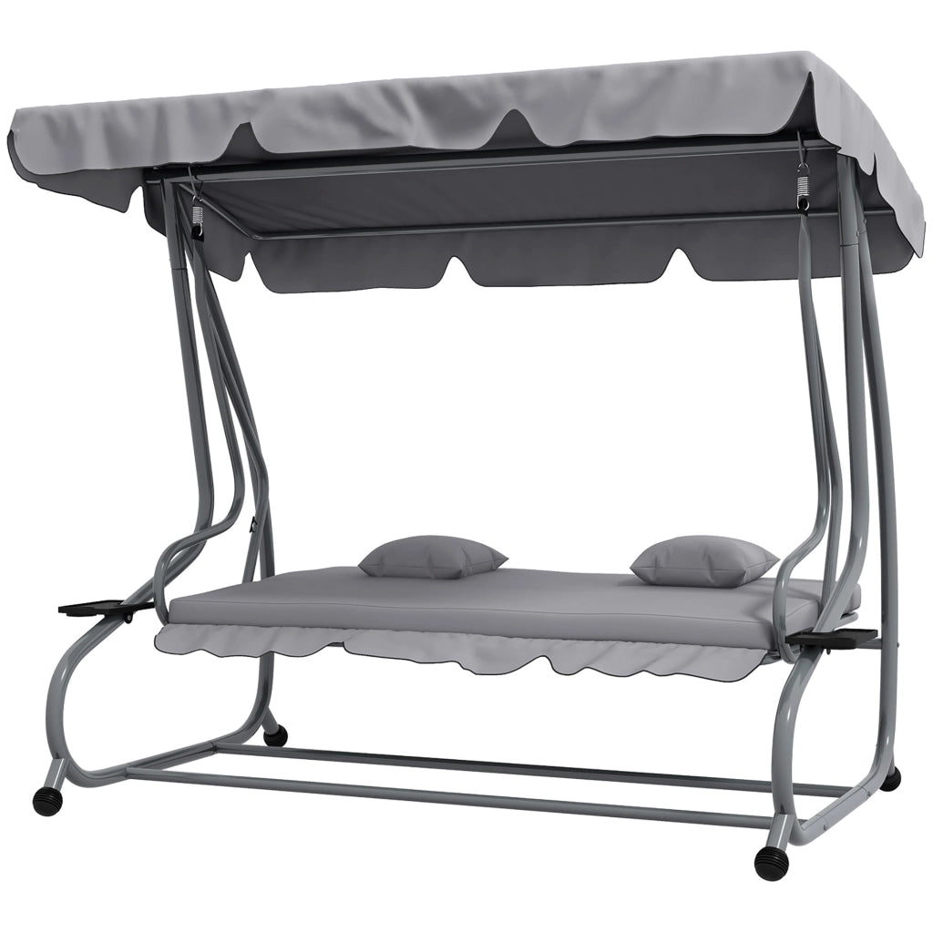 Dondolo Letto da Giardino 200x120x164 cm in Acciaio e Poliestere Grigio