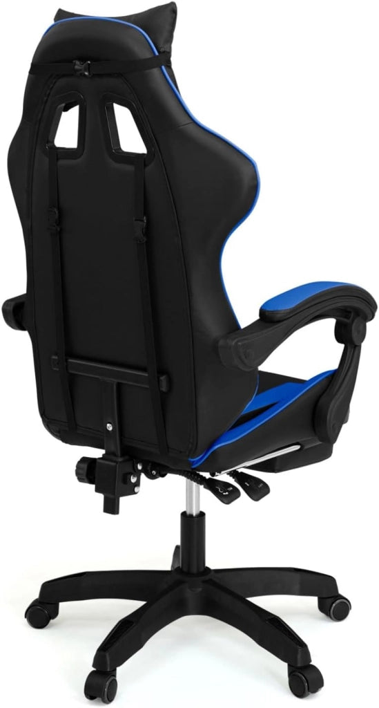 Sedia da gioco ALEX regolabile con poggiapiedi, cuscino per la testa e cuscino lombare in nero e blu