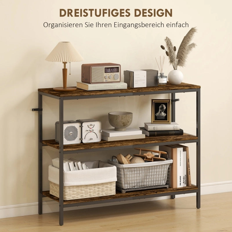 TAVOLO CONSOLLE 101x35x80 cm Legno Marrone Rustico, 3 ripiani